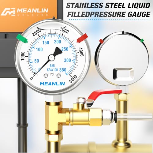 0~5000Psi Liquid Filled Pressure Gauge Stainless Steel 2.5" FACE DIAL 1