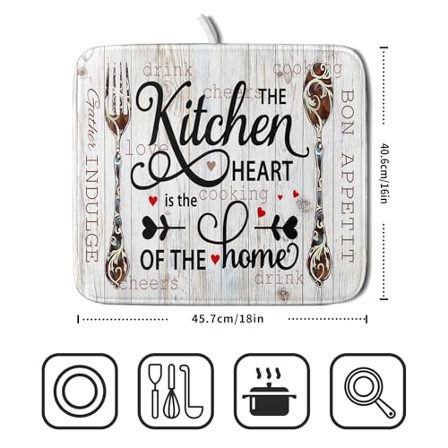 16"x18" Dish Drying Mat The Kitchen is The Heart of The Home