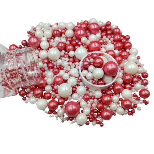 Edible White Red Sugar Pearls Candy Sprinkles 120G (4.23 Ounce)