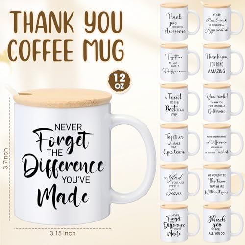12 Pcs Thank You Coffee Mugs 12oz Ceramic Cups with Lid Spoon (12 Count)