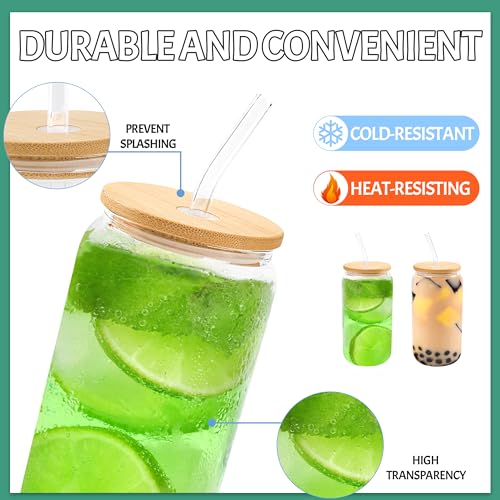 20Pcs Glass Cups with Bamboo Lids and Straws Bulk 16 oz Can Shaped (20 Count)