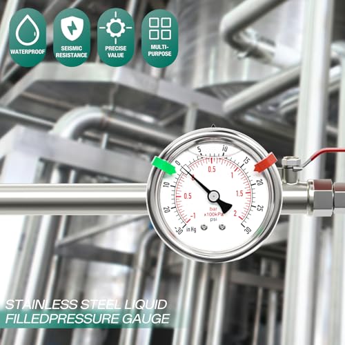 30inHG 30PSI Stainless Steel Liquid Filled Pressure Gauge