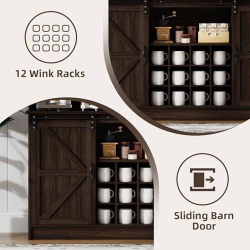 55" Farmhouse Coffee Bar Cabinet with Storage Hutch