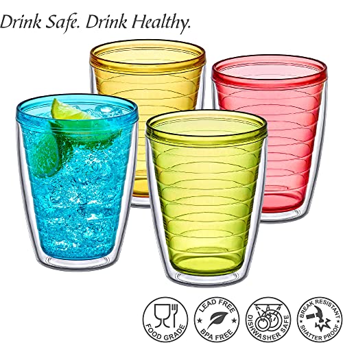 Alaska - 16-Ounce Insulated Tumblers (Set of 4), Double-Wall Drinking Glasses, Mixed-Color Reusable Cups, BPA-Free, Shatter-Proof, Dishwasher-Safe (4 Count)