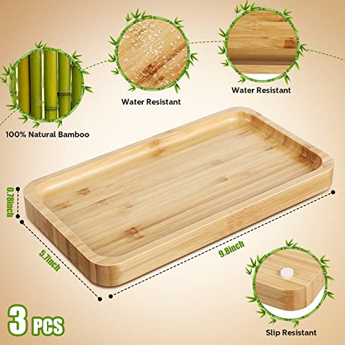 3 Pcs Bamboo Tray for Bathroom Bamboo Vanity Bathroom Counter Organizer Decorative Tea Serving Tray for Dresser Coffee Table Home Decor Toilet Tank Candle Perfume (3 Count)