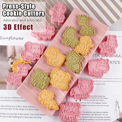 8 Pcs Animal Cookie Cutters Set Baking Molds 3D Animal Press type Cookie Cutter for Baking