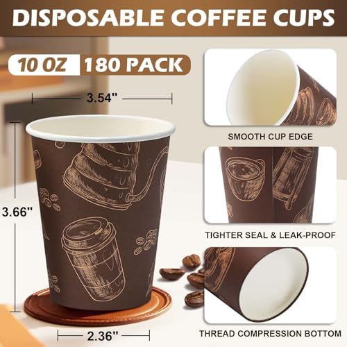 10 oz 180 Pack Disposable Paper Coffee Cups Hot (180 Count)