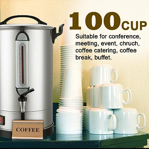 Commercial Coffee Maker 100 Cup Large Coffee Urn 4 Gallon 16L Industrial Coffee Dispenser 1300W Quick Brew Dual Wall Stainless Steel Hot Water Urn & Tea Maker for Catering