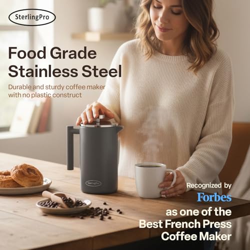 Non Toxic Insulated Stainless Steel French Press Coffee Maker 34oz