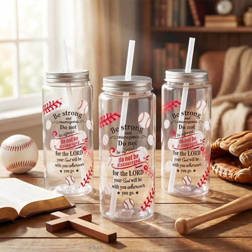 12 Pcs Christian Baseball Cups with Straws Lids Sports Team Gift (12 Count)