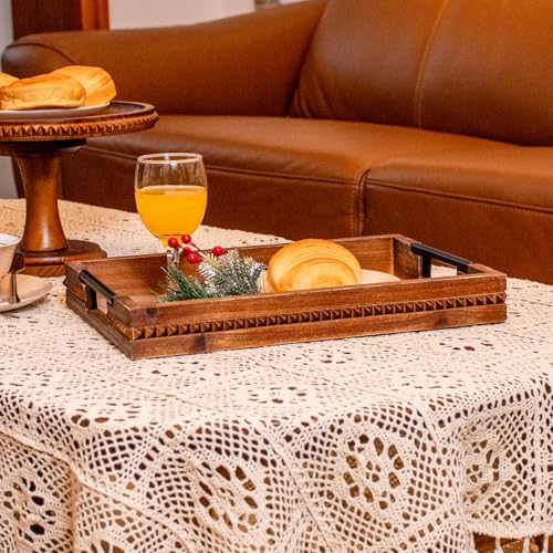 Rustic Wood Serving Tray with Handle Brown Rectangular Decorative Trays Farmhouse Charcuterie Boards Platter for Food (2 Count)