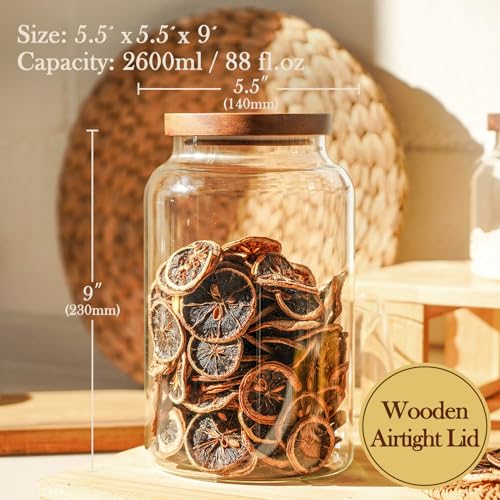 Glass Storage Container Airtight Food Jars Kitchen Canister with Wood Lids