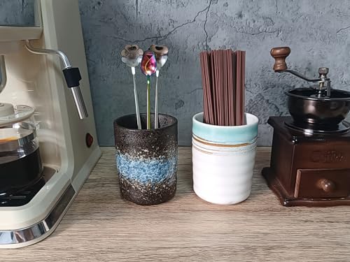 Stoneware Coffee Bar Utensil Holder Tea & Coffee Spoon & Stirrer Holder for Stir Stick Straw Teaspoon Holder Espresso Spoon Cup Small Utensil Jar