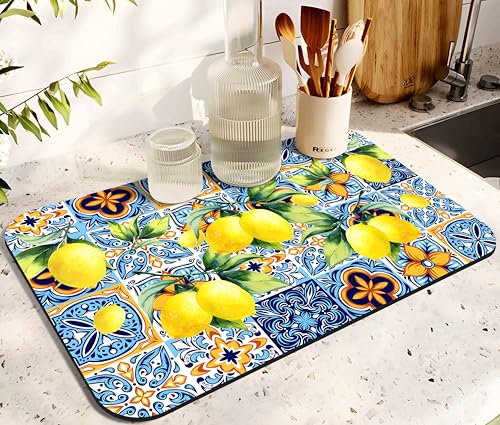 Dish Drying Mat for Kitchen Counter 20x12in Washable Quick Dish Drying Pad Rubber Backed Absorbent Draining Mat Fit Kitchen Counter