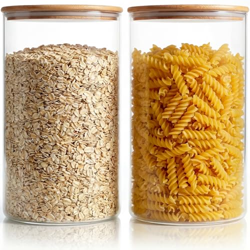 132oz Large Glass Storage Containers with Bamboo Lids for Flour & Sugar (2 Count)