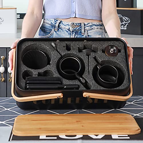 Pour Over Coffee Maker Set Coffee Kettle Scale Ceramic Server Ceramic Dripping Cup Bean Grinder Filter Paper Ceramic Cup ALL in 1 Portable Metal Box for Traveling (5 Count)