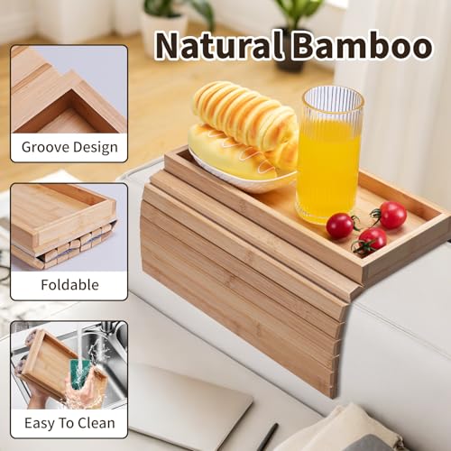 Bamboo Sofa Arm Tray Foldable Couch Arm Tray Anti