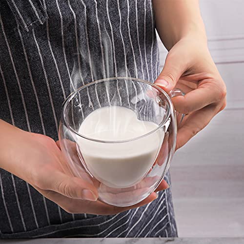 Double Wall Heart Shaped Glass Coffee Mugs 8.5oz (2 Count)