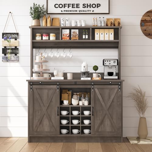 47" Farmhouse Coffee Bar with Storage Hutch & Wine Rack