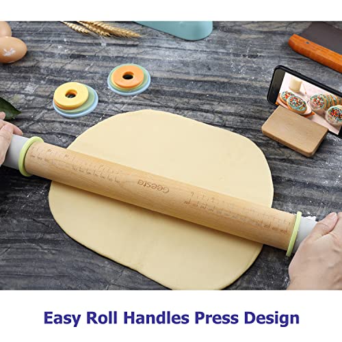Adjustable Wood Rolling Pin with 5 Thickness Rings