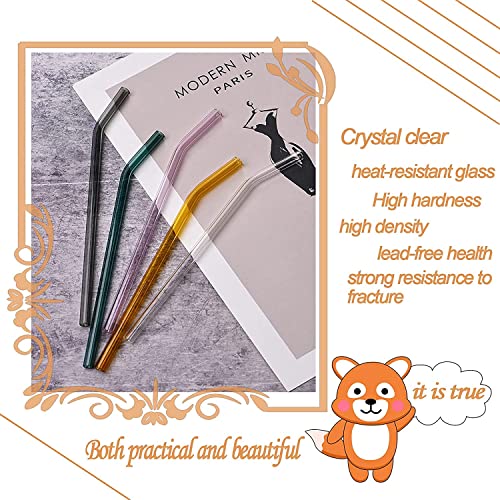 6 Reusable Colorful Curved Glass Straws (6 Count)