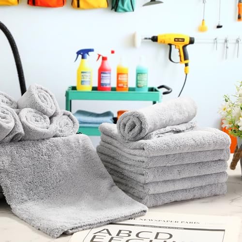 30 Pcs 16 x 16 Inch Edgeless Microfiber Plush Towels for Cars Detailing Drying Wash Polishing Absorbent Cleaning Cloths (30 Count)