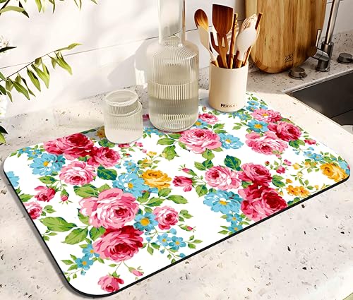 Dish Drying Mat for Kitchen Counter 20x12in Washable Quick Dish Drying Pad Rubber Backed Absorbent Draining Mat Fit Kitchen Counter