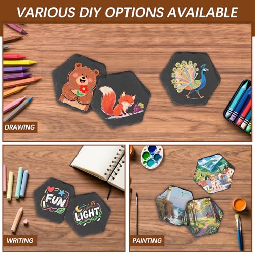 12PCS Slate Coasters Black Bulk Blank Laser Engraved Hand Painted Beverage Coasters (12 Count)