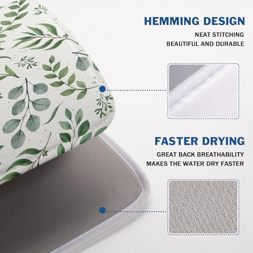 Sage Green Dish Drying Mat 18x24 In Absorbent Reversible Eucalyptus Leaves Plant Drying Mat Green Plant Dish Drying Rack Mat Spring Summer Themed Dish Drainer Mat for Kitchen Counter Coffee Bar