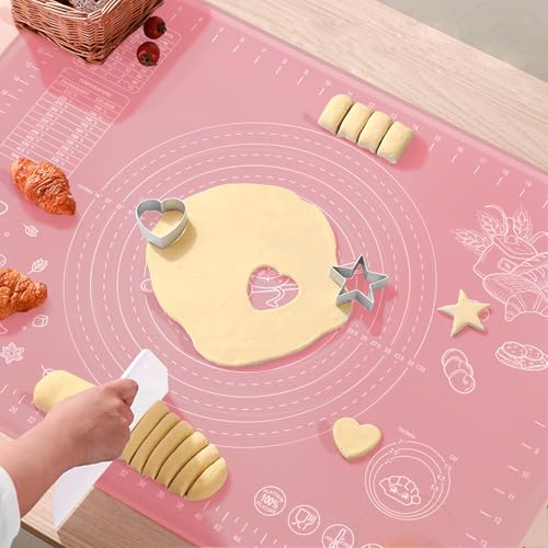 Silicone Pastry Mat 28" x 20" Extra Thick Non Stick Baking Mat with Measurements and Edge Heightening