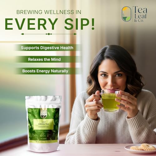 Tealeaf & Co. Mint Green Tea Bags Blended with Fresh Herbs (50 Count)