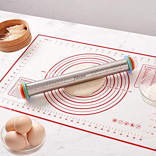 Rolling Pin and Silicone Pastry Mat Set with Adjustable Thickness Rings (2 Count)