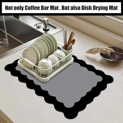 Black Scalloped Coffee Mat for Countertop Coffee Bar Mat Matt