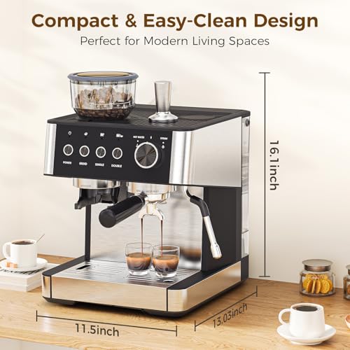 20 Bar Espresso Machine with Grinder & Milk Frother