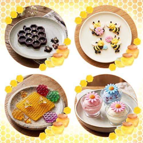 5 Packs Bumble Bee Chocolate Molds Bee Silicone Mold Honey Comb and Sunflower Silicone Mold Fondant Molds for Cake Decorations