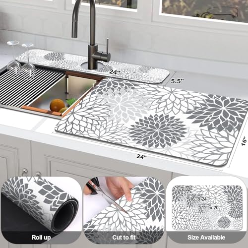 2PCS 16" x 24" Dish Drying Mat & 24" x 5.5" Sink Splash Guard (2 Count)