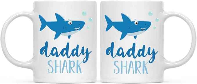 Andaz Press Baby Shark Gay Family 11oz. Coffee Mug Gift Set, Daddy Shark, Daddy Shark, 2-Pack, Shark Do Do Do Gift Idea Birthday Christmas Gifts for Father's Day