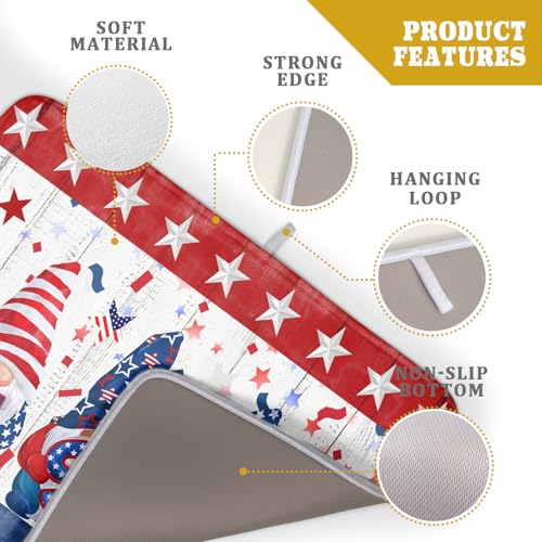4th of July Gnomes Dish Drying Mat 18x24 inch Patriotic Elf Usa Stars Dish Drainer Mats Independece Day Large Microfiber Dish Drying Pad for Kitchen Countertop Holiday Decor