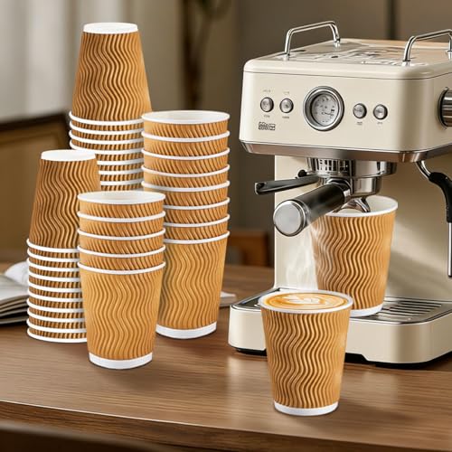 120 Pack 10 oz Insulated Disposable Paper Coffee Cups Champagne (120 Count)