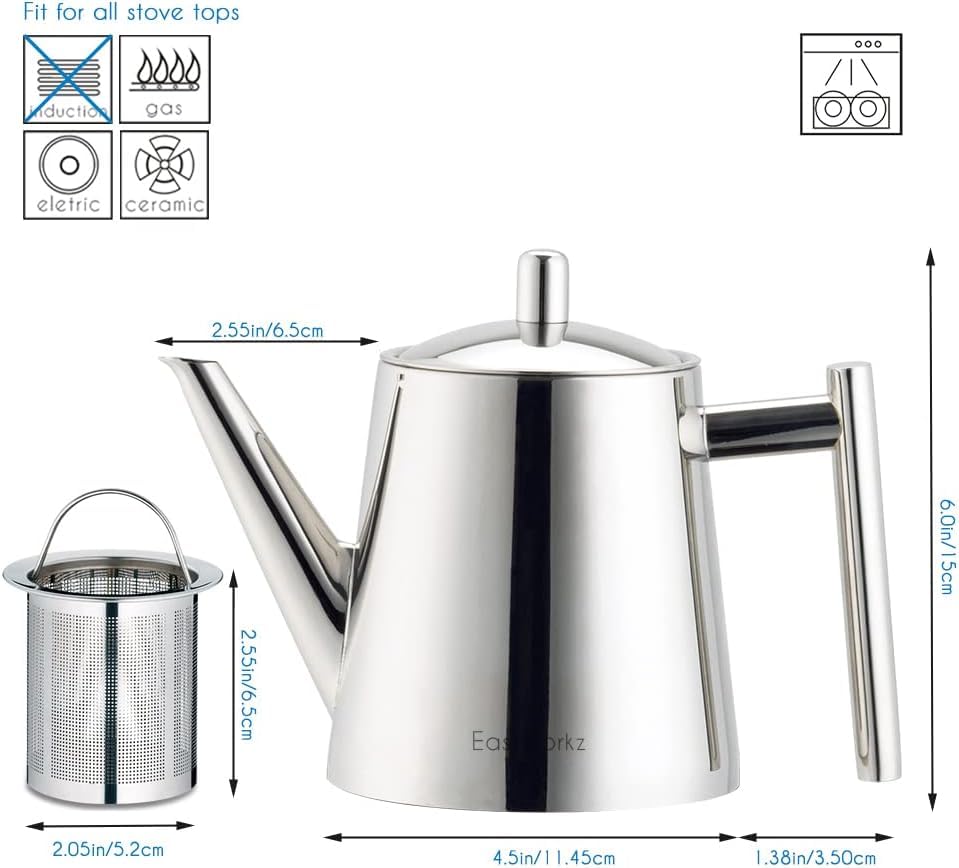 Stainless Steel Teapot with Removeable Infuser 27 oz Stovetop Tea Maker for Fruit Herbal and Infusion Tea