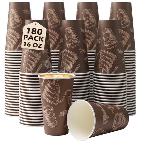 Coffee Cups 16oz 180 Pack Disposable Paper Cup Durable Drinking Cup (180 Count)