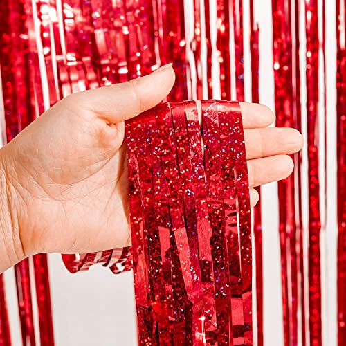 Red Blue Tinsel Foil Fringe Curtains (2 Count)