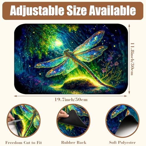 Magic Dragonfly in Forest Coffee Mat Absorbent Dish Drying Mat for Kitchen Counter Hide Stain Rubber Backed Coffee Bar Accessories Fit Under Espresso Machine Cafe Table