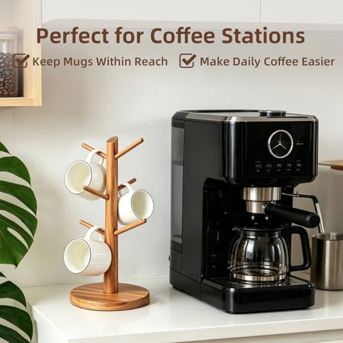 Large Acacia Wood Mug Holder Tree for Countertop