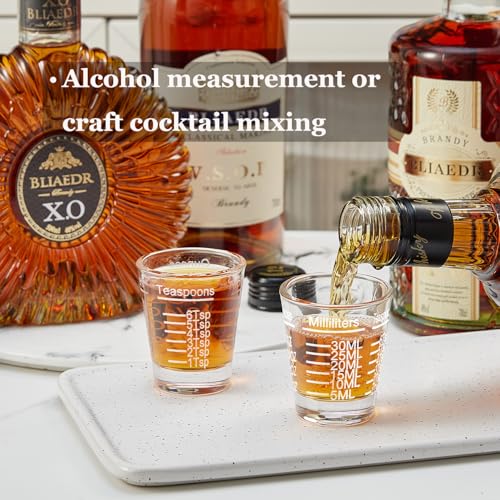 Ackers Shot Glasses Etching Scale Measuring Cup 2PACK Espresso Shot Glasses Liquid Heavy Glass 26 (2 Count (1 fl oz each))