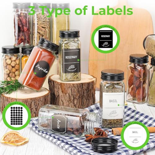 36 Pack 4oz Glass Spice Jars with Black Metal Caps & Shaker Lid (36 Count)