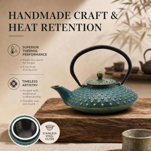 27.1oz Small Cast Iron Teapot with Infuser for Loose Tea