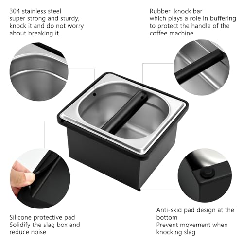 Espresso Knock Box Stainless Steel Coffee Puck Container Knockbox