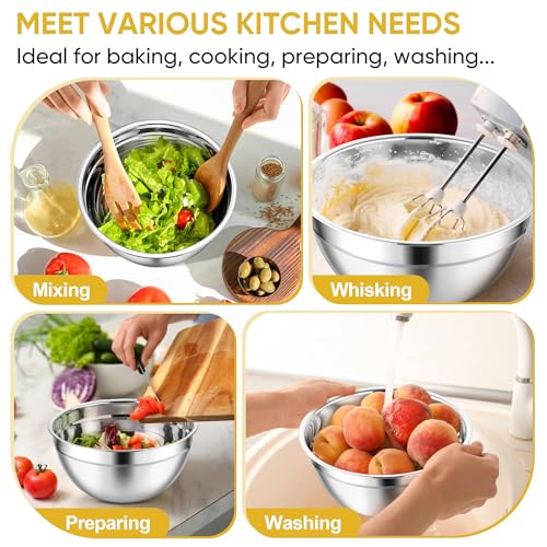 Mixing Bowls 3PCS Stainless Steel Serving Salad Bowls (3 Count)