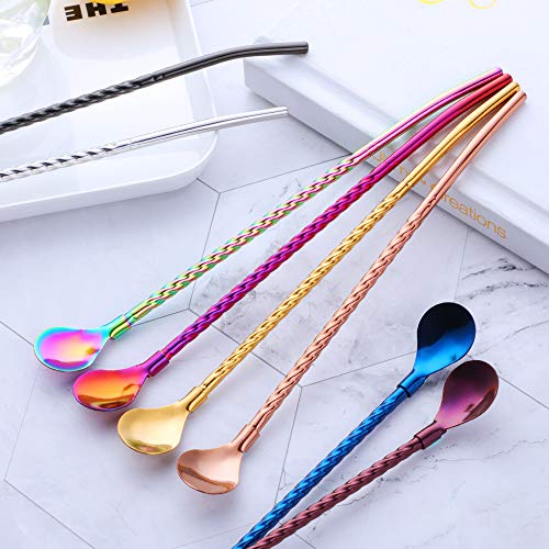 10 pcs Metal Straw Spoons with 2 Cleaning Brushes